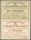 ARENYS DE MUNT (BARCELONA). 50 Céntimos y 1 Peseta. 5 de Abril de 1937. (González: 6370/71). MBC/SC.