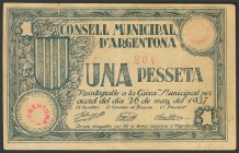 ARGENTONA (BARCELONA). 1 Peseta. 26 de Marzo de 1937. (González: 6389). MBC.