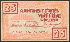 ARTES (BARCELONA). 25 Céntimos. (1938ca). (González: 6415). EBC.
