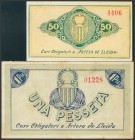ARTESA DE LLEIDA (LERIDA). 50 Céntimos y 1 Peseta. 20 de Junio de 1937. (González: 6424/25). MBC/BC.