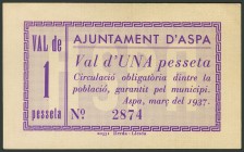 ASPA (LERIDA). 1 Peseta. Marzo 1937. (González: 6440). EBC+.