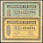 BAGA (BARCELONA). 25 Céntimos y 1 Peseta. 6 de Noviembre de 1937. (González: 6472, 6474). MBC.