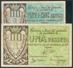 BAIX MONTSENY (BARCELONA). 25 Céntimos y 1 Peseta. 17 de Noviembre de 1937. (González: 6481, 6483). MBC.