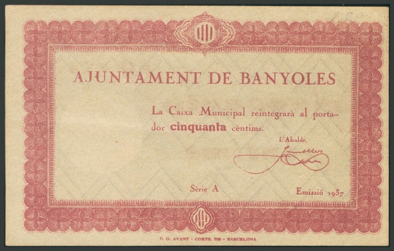 BANYOLES (GERONA). 50 Céntimos. 1937. Serie A. (González: 6505). EBC.