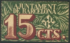 BARCELONA. 15 Céntimos. 2 de Diciembre de 1937. Serie B. (González: 6524). EBC+.