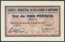 BELLCAIRE D´EMPORDA (GERONA). 1 Peseta. Octubre 1937. Serie C. (González: 6963). EBC.