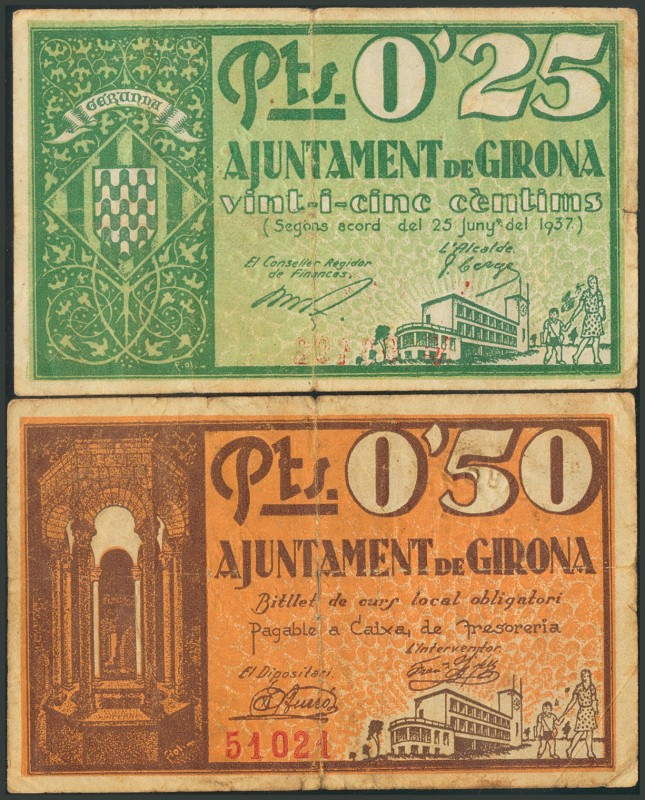 GERONA. 25 Céntimos y 50 Céntimos. Junio 1937. (González: 8031/32). BC.