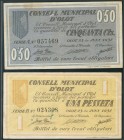 OLOT (GERONA). 50 Céntimos y 1 Peseta. 23 de Junio de 1937. Series A y B. (González: 8952/53). RC/BC.