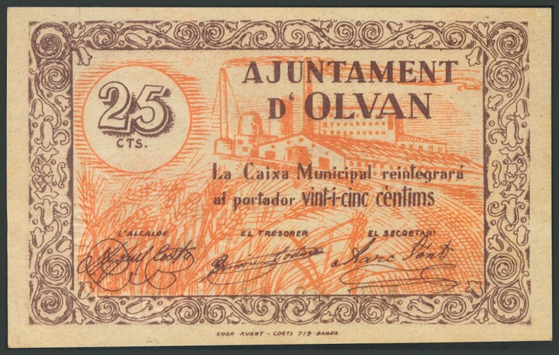 OLVAN (BARCELONA). 25 Céntimos. (1938ca). (González: 9030). EBC.
