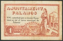 PALAMOS (GERONA). 1 Peseta. 11 de Mayo de 1937. Serie A. (González: 9096). MBC.