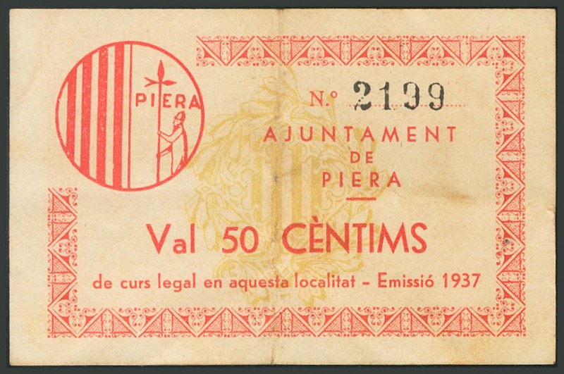 PIERA (BARCELONA). 50 Céntimos. 1937. (González: 9210). BC.