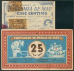 PREMIA DE MAR (TARRAGONA). 5 Céntimos y 25 Céntimos. Septiembre 1937. Serie D. (González: 9467/68). RC/MBC.