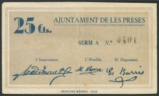 LES PRESES (GERONA). 25 Céntimos. 14 de Agosto de 1937. Serie A. (González: 9472). BC.