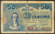 REUS (TARRAGONA). 50 Céntimos. 14 de Abril de 1937. Serie B. (González: 9555). RC.
