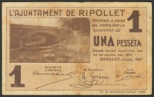 RIPOLLET (BARCELONA). 1 Peseta. 25 de Julio de 1937. (González: 9668). MBC.