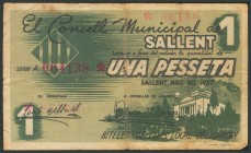 SALLENT (BARCELONA). 1 Peseta. Mayo 1937. Serie A. (González: 9823). RC.