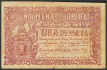 SUBIRATS (BARCELONA). 1 Peseta. 16 de Mayo de 1937. (González: 10057). RC.
