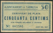 TARREGA (LERIDA). 50 Céntimos. Junio 1937. (González: 10102). MBC.