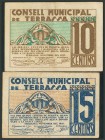 TERRASSA (BARCELONA). 10 Céntimos y 15 Céntimos. 15 de Noviembre de 1937. (González: 10134/35). MBC.