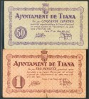 TIANA (BARCELONA). 50 Céntimos y 1 Peseta. 1 de Mayo de 1937. (González: 10258/59). MBC.