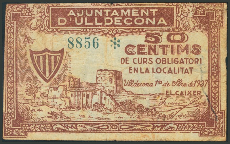 ULLDECONA (TARRAGONA). 50 Céntimos. 1 de Septiembre de 1937. Serie A. (González:...