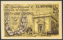 VENDRELL (TARRAGONA). 25 Céntimos. Agosto 1937. (González: 10599). EBC.