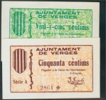 VERGES (GERONA). 25 Céntimos y 50 Céntimos. (1938ca). Serie A. (González: 10624/25). EBC+.