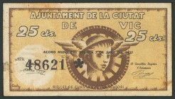 VIC (BARCELONA). 25 Céntimos. 7 de Junio de 1937. Serie A. (González: 10629). EBC.