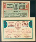 VIDRERES (GERONA). 50 Céntimos y 1 Peseta. Abril 1937. Serie B. (González: 10646/47). EBC.