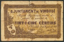 VIMBODI (TARRAGONA). 25 Céntimos. 8 de Agosto de 1937. (González: 10905). BC.