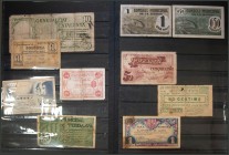 Conjunto de billetes del Banco España y de billetes locales de la Guerra Civil, en su mayoría diferentes y en calidades diversas. A EXAMINAR.