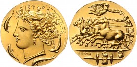 Griechen Sizilien
Agathokles 317 - 310 BC vor Chr. Tetradrachme o. J. (310-304) Nachprägung in 0,986 Gold. 7,88g stgl