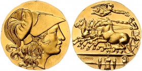 Griechen Sizilien
Syrakus 344 - 317 v. Chr. Tetradrachme o. Jahr Nachprägung in 0,986 Gold. 7,93g stgl