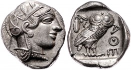 Griechen Attika
Athen ca. 449 - 404 v. Chr. Tetradrachme o. J. 17,19g. SNG Cop 31-40, BMC 8.62-70, SNG München 46-59 vz