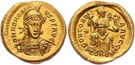 Byzanz Königreich
Honorius 393 - 423 Gold Solidus o. J. Konstantinopel. 4,46g. Ric 201 vz