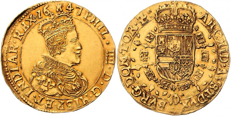 Belgien Philipp IV. von Spanien 1621 - 1665
 2 Souverain d´or 1647 Brüssel. 11,...