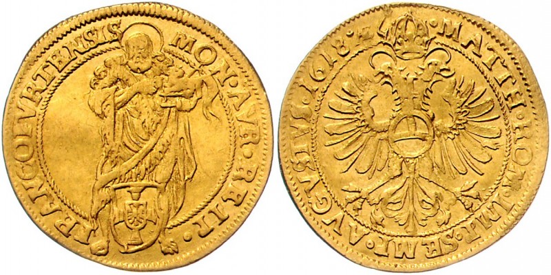 Deutschland Frankfurt
Stadt Goldgulden 1618 mit Titel Matthias II., (Mmz. Caspa...