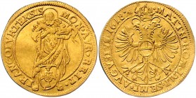Deutschland Frankfurt
Stadt Goldgulden 1618 mit Titel Matthias II., (Mmz. Caspar Ayrer). MON AVR REIP - FRANCOFVRTENSIS Stehender St. Johann Baptist ...