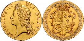 Großbritannien Georg II. 1727 - 1760
 5 Guineas 1741 Büste l. mit Lorbeerkranz//Gekröntes, vierfeldiges Wappen. Mit Randschrift: + DECVS • ET • TVTAM...