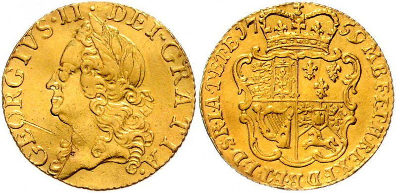 Großbritannien Georg II. 1727 - 1760
 1/2 Guinea 1759 London. 4,18g, Kratzer im...