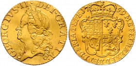 Großbritannien Georg II. 1727 - 1760
 1/2 Guinea 1759 London. 4,18g, Kratzer im Avers. KM 587, Friedb. 344 ss/vz