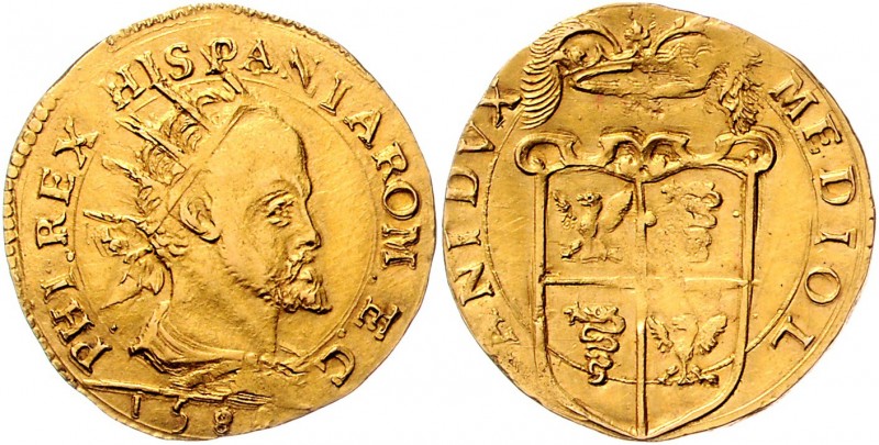 Italien Mailand
Philipp II. 1556 - 1598 Doppia 1588 Mailand. 6,63g, min. Sschrö...