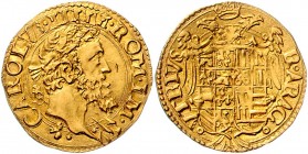 Italien Neapel
Carl V. 1516 - 1554 Ducato d´oro o.J. Neapel. 3,36g. Friedb. 834, P & R 9. vz/stgl