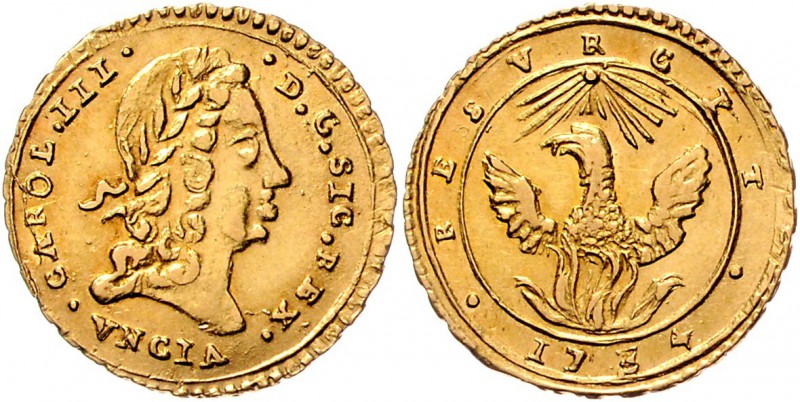 Italien Sizilien
Karl III. von Österreich 1720 - 1734 1 Oncia d´oro 1734 Palerm...