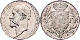 Liechtenstein Fürstentum
Johann II. 1859 - 1929 5 Franken 1924 Bern. 25,02g. Divo 104, HMZ 3-1379a stgl/EA