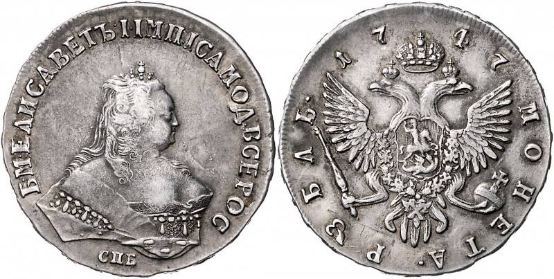Russland Elisabeth II. 1741 - 1761
 Rubel 1747 schöne Patina, selten !. St. Pet...