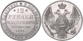 Russland Nikolaus I. 1825 - 1855
 12 Rubel 1831 Gekrönter Doppeladler mit Zepter und Reichsapfel in den Fängen, auf der Brust St. Georgsschild, umgeb...