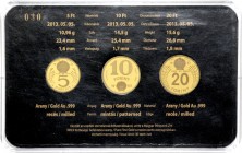 Ungarn Republik 1989 - heute
 5 / 10 / 20 Forint 2013 BP Proben in 0,999 Gold, Kopf von Kossuth n.r., die Freiheitsstatue, Kopf von Dózs von vorne/, ...