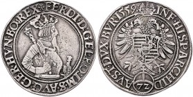 Ferdinand I. 1521 - 1564
 Taler zu 72 Kreuzern 1559 Wien. 30,88g. MzA. Seite 42 (Mm. Ad. Hartmann), Markl.- (vgl. 181), Vogelh. 56/III ss+