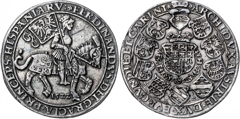 Ferdinand I. 1521 - 1564
 Reitertaler 1522 der Erzherzog zu Pferd nach r. Rv. G...